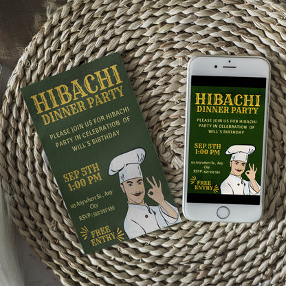 Hibachi Dinner Birthday Party Invitation Template - CreativeRino
