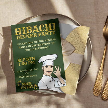 Hibachi Dinner Birthday Party Invitation Template - CreativeRino
