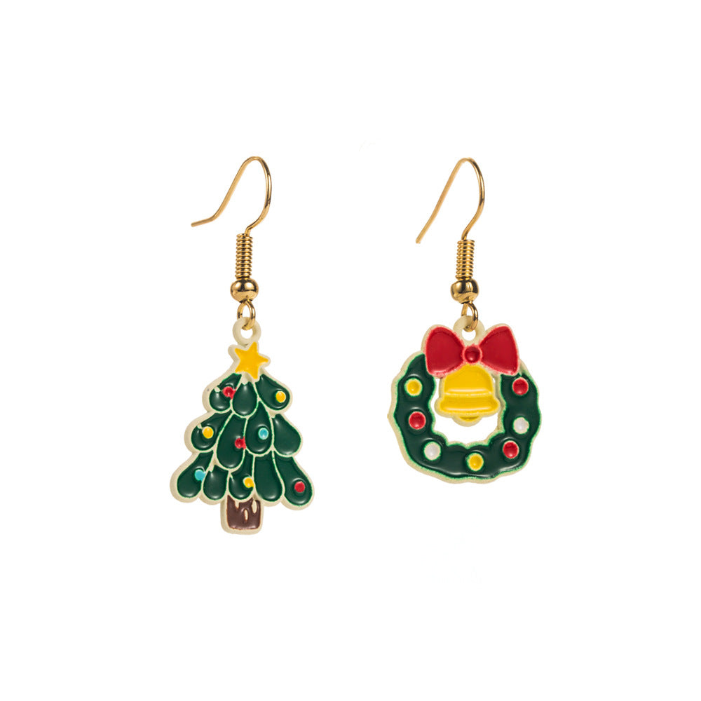 Asymmetric Christmas Ear Hooks | Simple Bell & Bow Drip Oil Earrings | Fashionable Female Holiday Jewelry eprolo