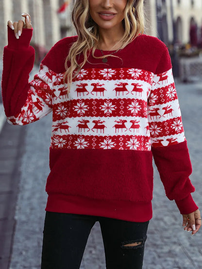 Cozy Christmas Element Long Sleeve Sweatshirt | Festive Round Neck Pullover eprolo