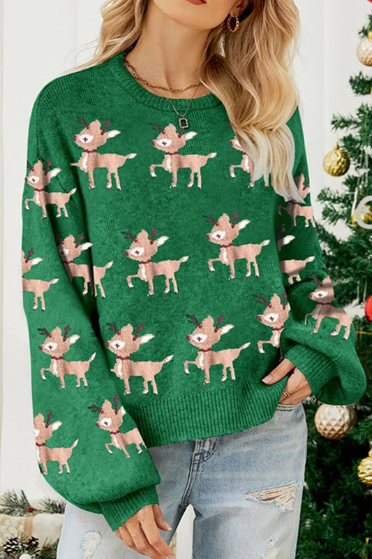 Cute & Cozy Reindeer Knit Pullover | Lazy Loose Fit Christmas Long Sleeve Sweater eprolo