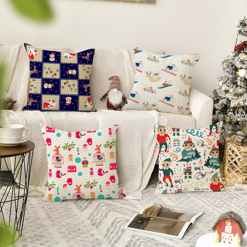 Cute Cartoon Snowman Pillow Cover | Holiday Sofa Cushion for Living Room Decor
