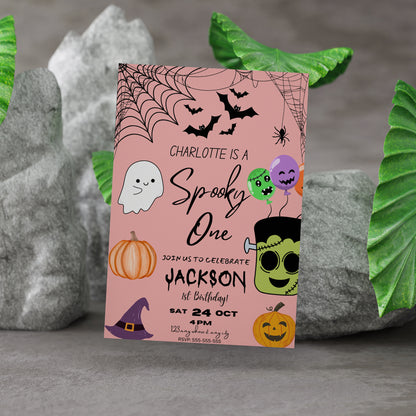 Pink Spooky One Halloween Birthday Invitation Template - CreativeRino