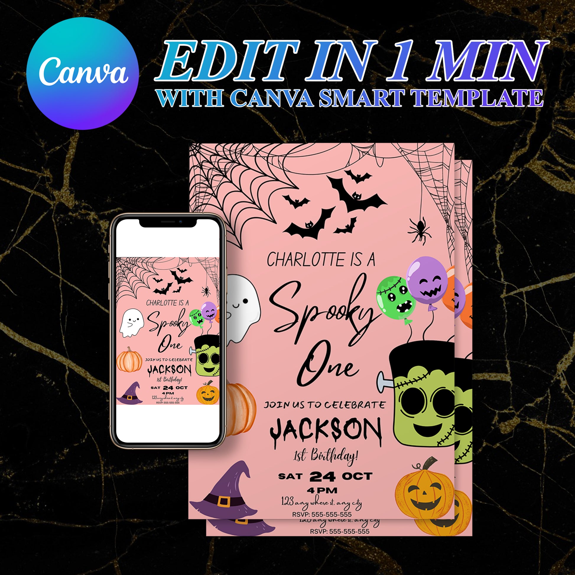 Pink Spooky One Halloween Birthday Invitation Template - CreativeRino