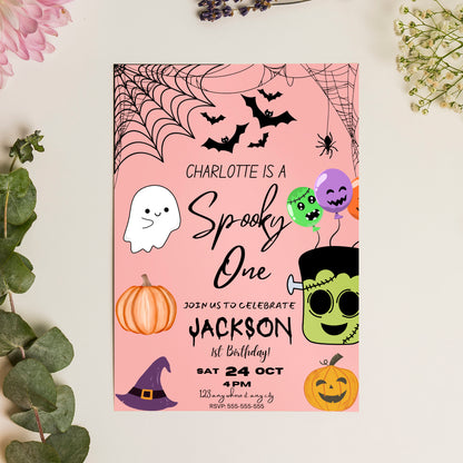 Pink Spooky One Halloween Birthday Invitation Template - CreativeRino