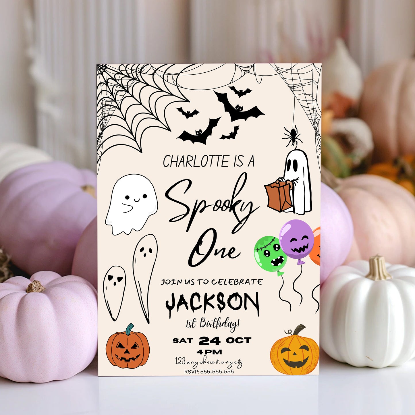 Spooky One Halloween Birthday Party Invitation Template - CreativeRino