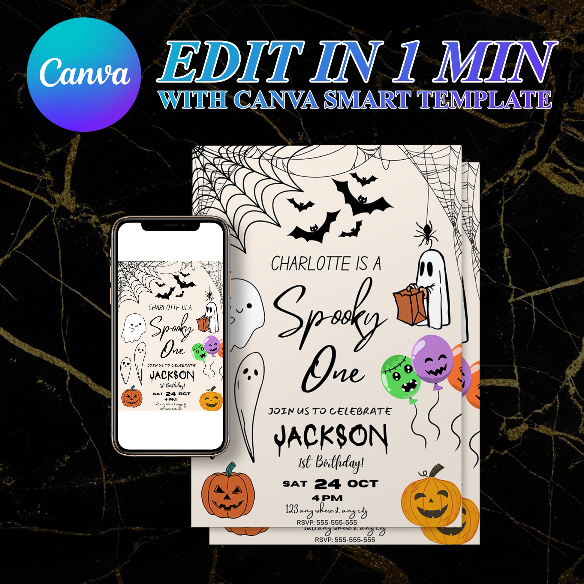 Spooky One Halloween Birthday Party Invitation Template - CreativeRino