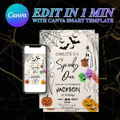 Spooky One Halloween Birthday Party Invitation Template - CreativeRino