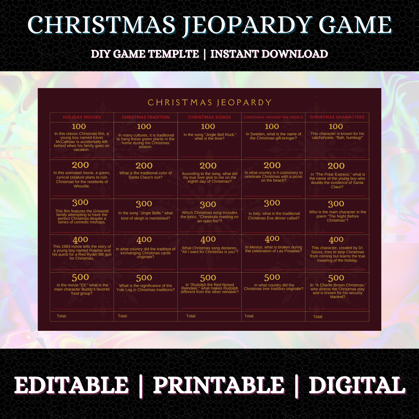 Christmas Jeopardy Game Template