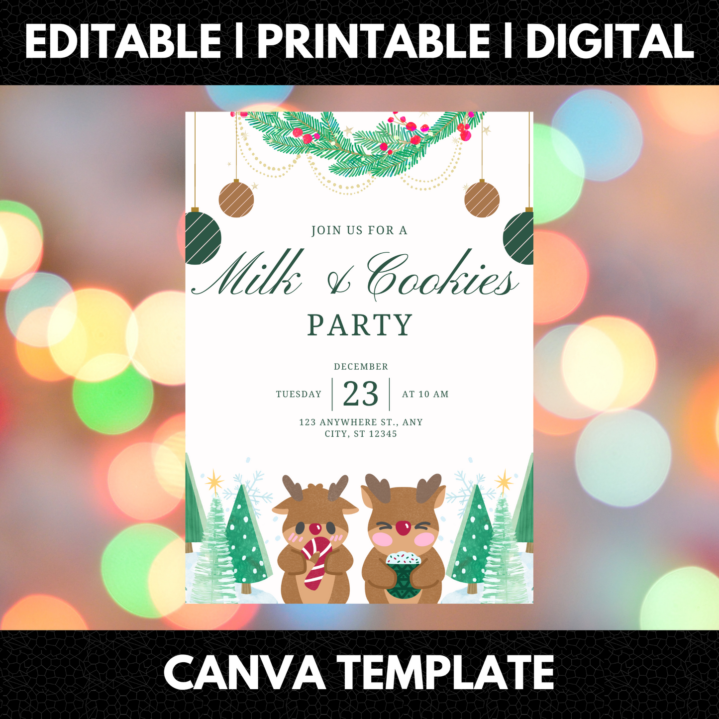 Milk and Cookies Christmas Invitation Template