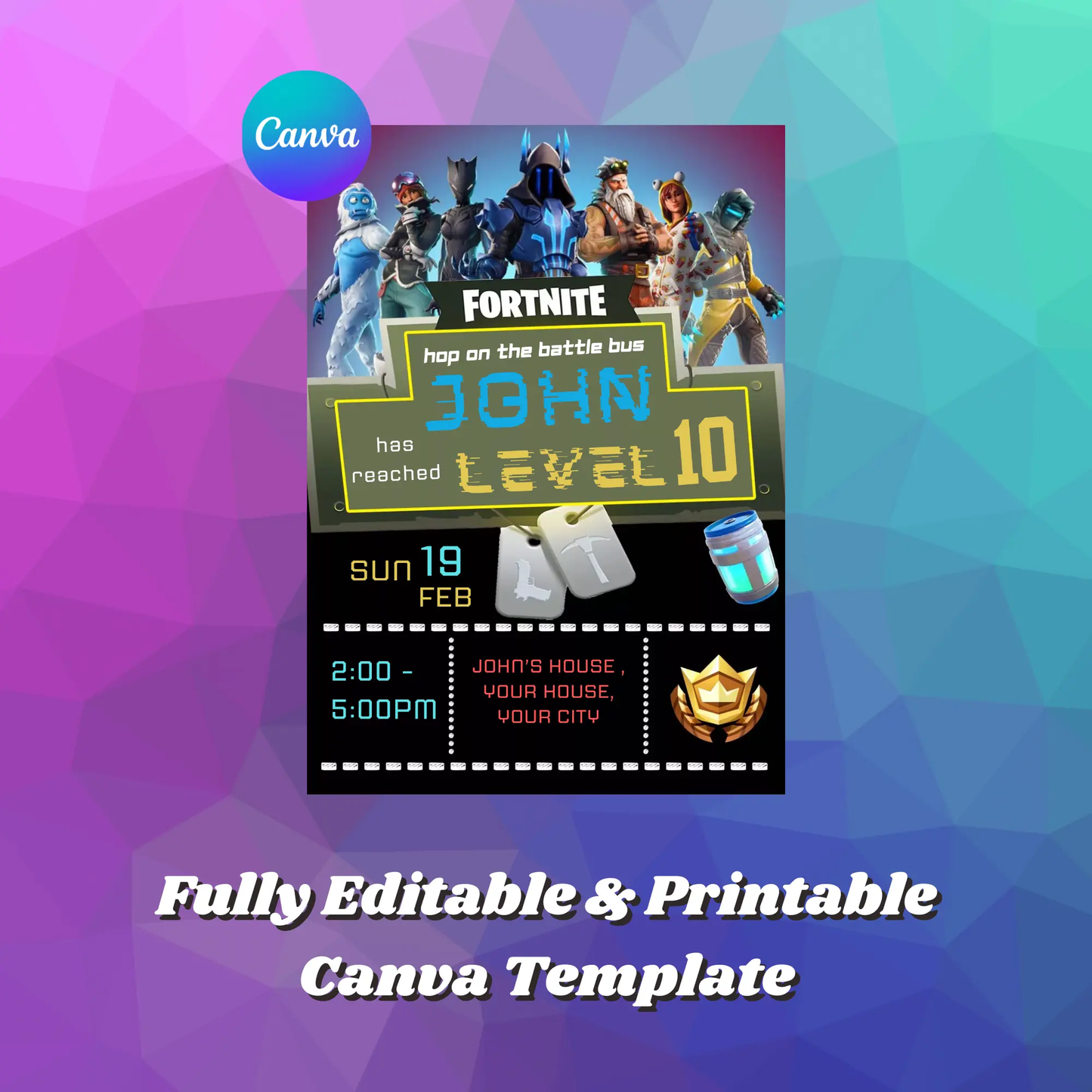 Fortnite Birthday Invitation Template - CreativeRino