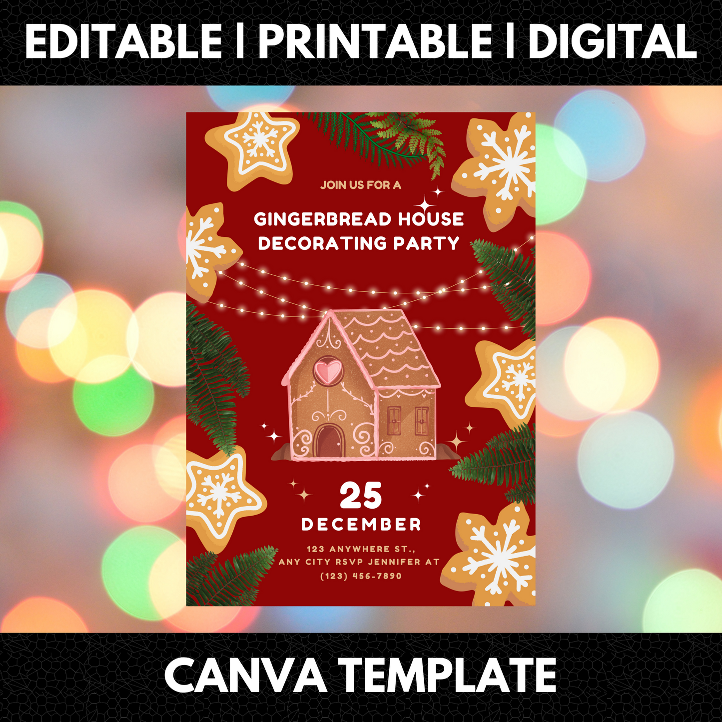 Gingerbread House Decorating Party Christmas Invitation Template