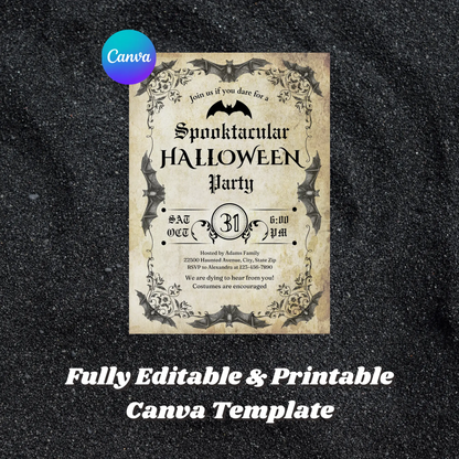 Vintage Halloween Party Invitation Template - CreativeRino