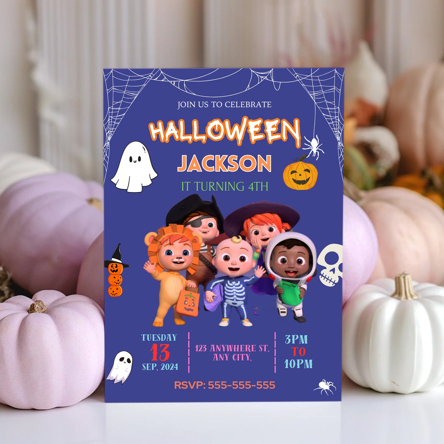 Cocomelon Halloween Birthday Invitation Template