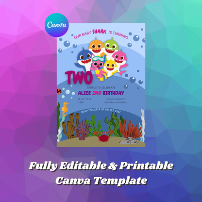 Baby Shark Birthday Invitation Template - CreativeRino