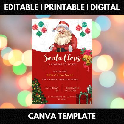 Santa Claus is Coming to Town Invitation Template | Santa Christmas Invite - CreativeRino