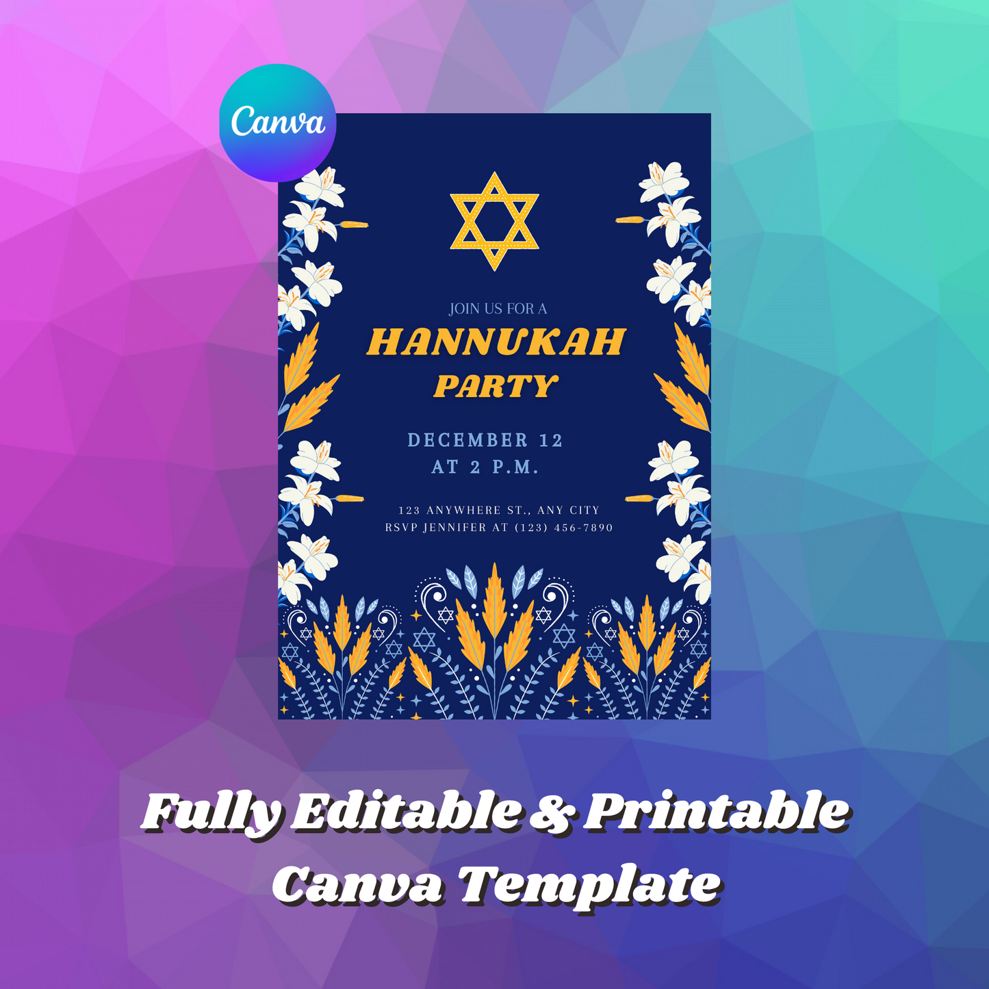 Hanukkah Invitation Template | Hanukkah Celebration Party Invite