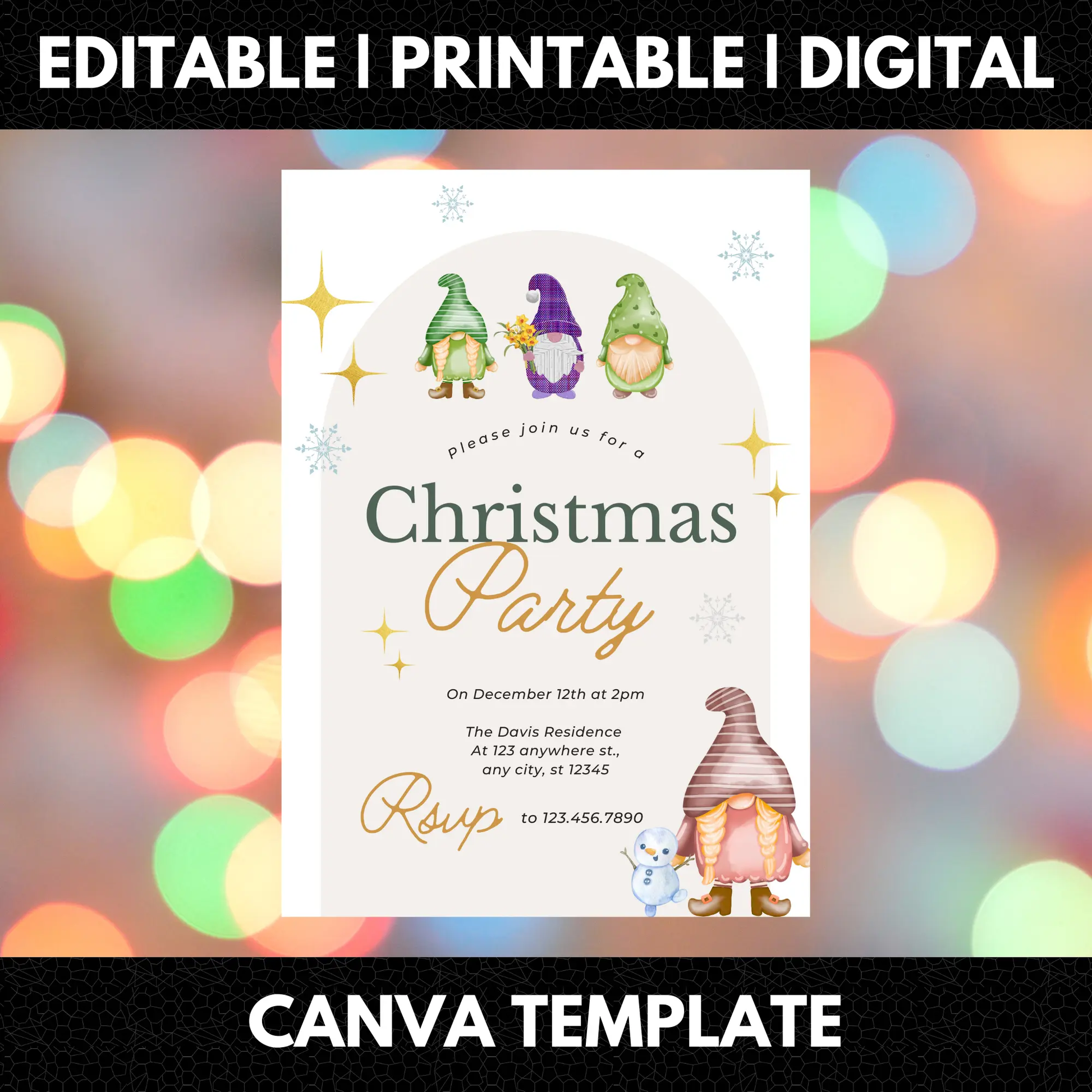 Gnome Christmas Party Invitation Template - CreativeRino