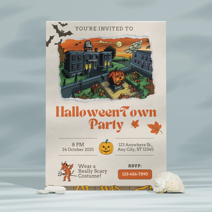 Halloweentown Party Invitation Template | Retro Halloweentown University Est 1998 - CreativeRino
