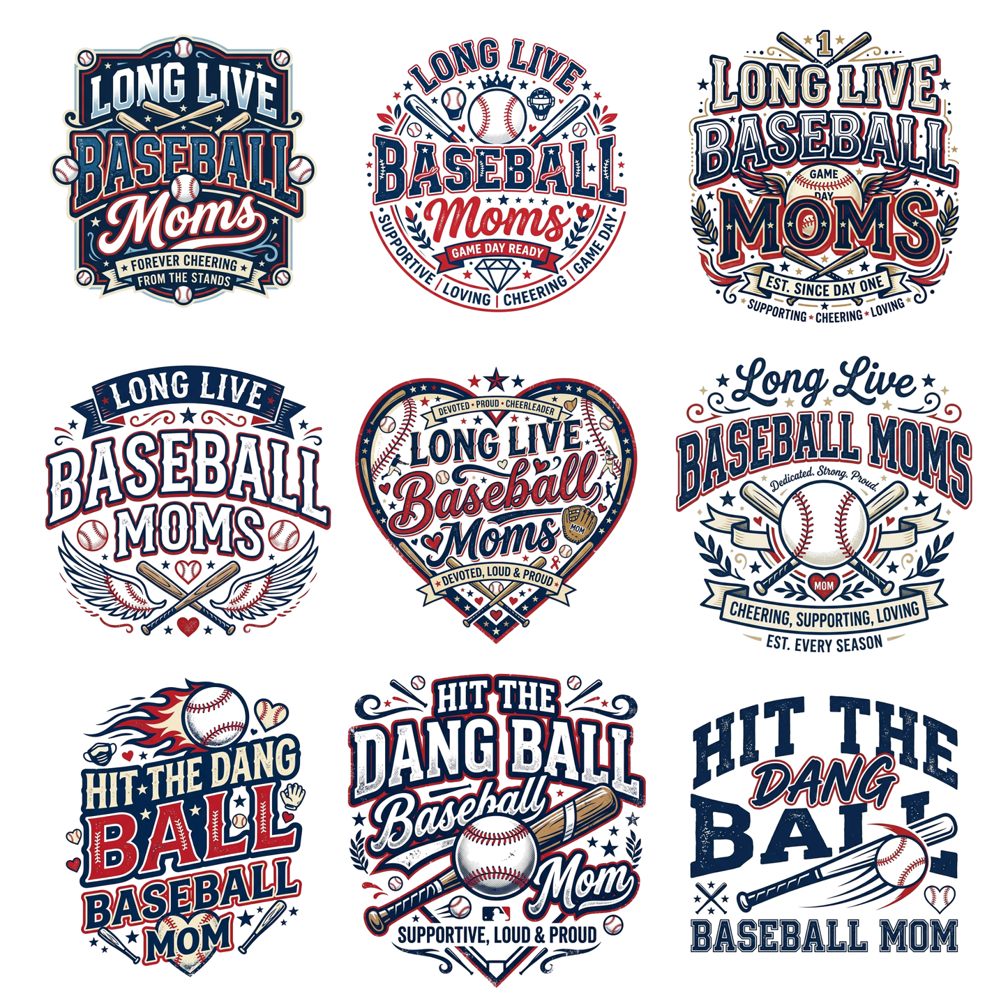 Baseball Mom PNG Bundle, Mothers Day PNG Designs, Long Live Senior Hit the Dang Ball Baseball Mom Tshirt Design CreativeRino