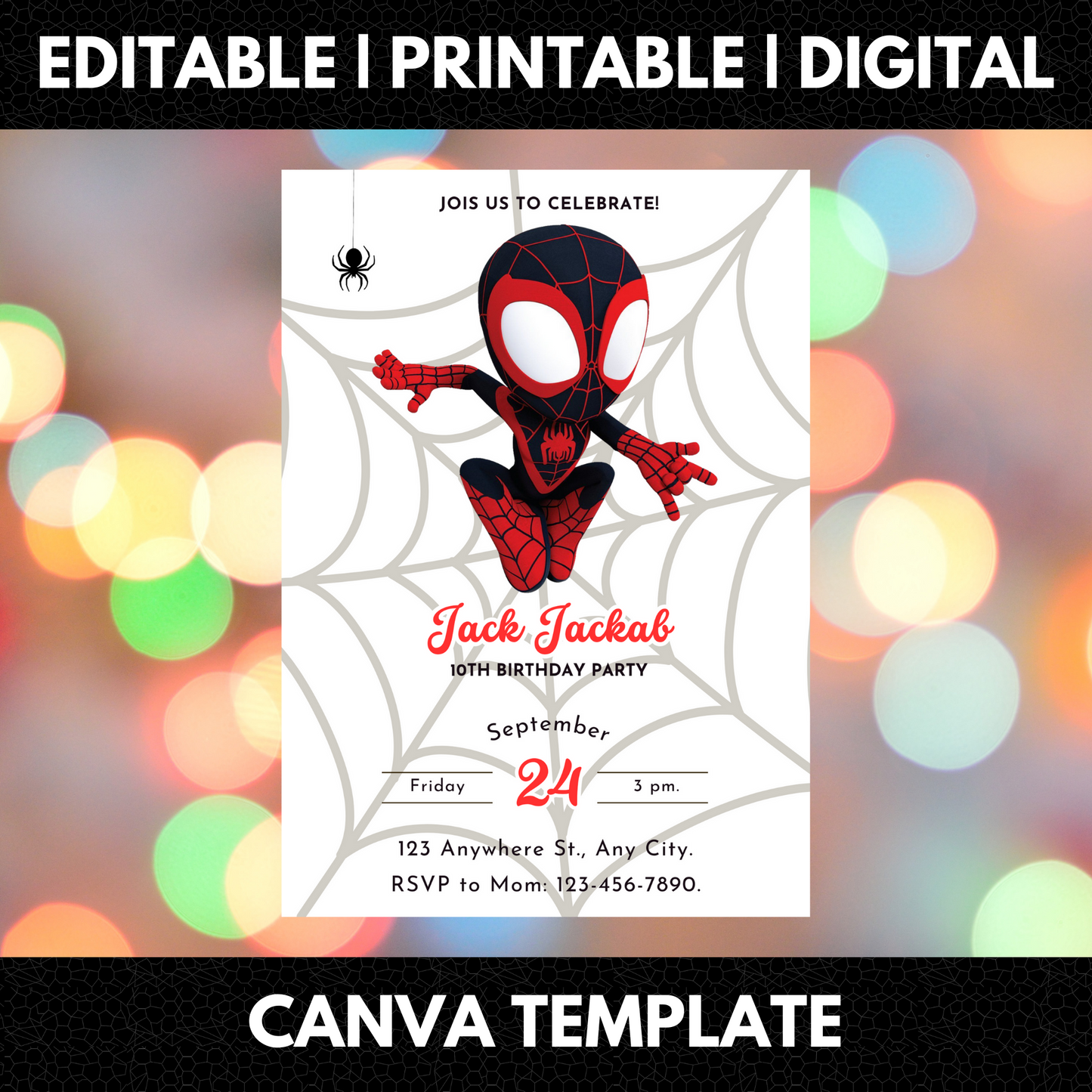 Spin Spidey Birthday Invitation Template | Spidey and his Amazing Friends