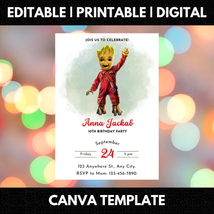 Baby Groot Birthday Invitation Template - CreativeRino