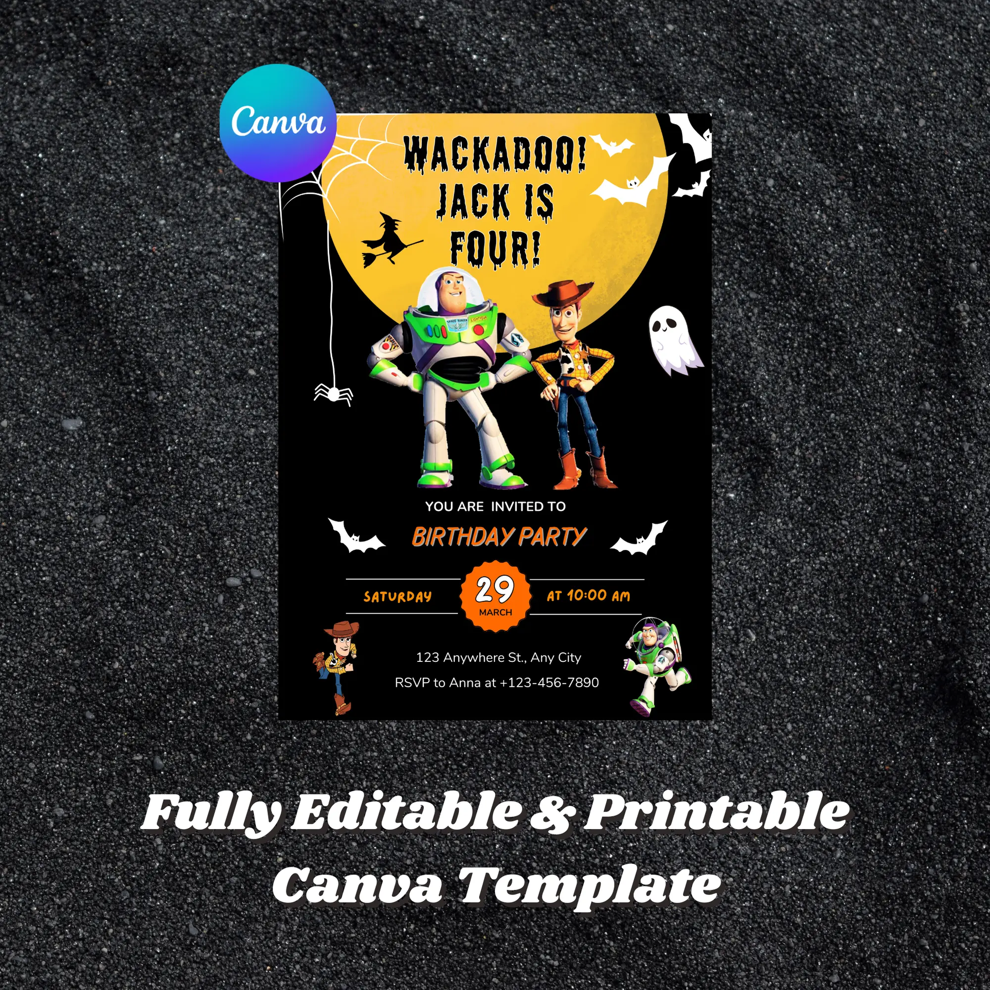 Toy Story Halloween Birthday Party Invitation Template | Woody & Buzz Lightyear Invite - CreativeRino