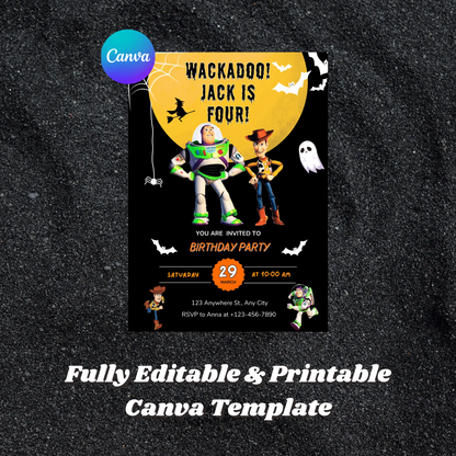Toy Story Halloween Birthday Party Invitation Template | Woody & Buzz Lightyear Invite - CreativeRino