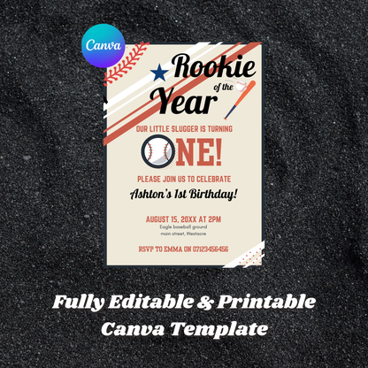 Baseball Birthday Invitation Template | Rookie of the Year - CreativeRino