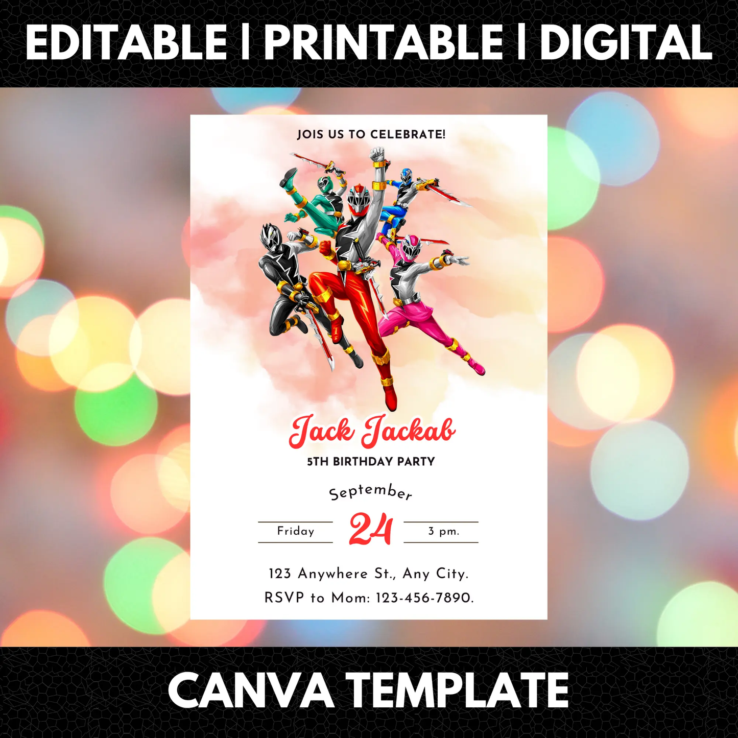 Power Rangers Birthday Invitation Template - CreativeRino