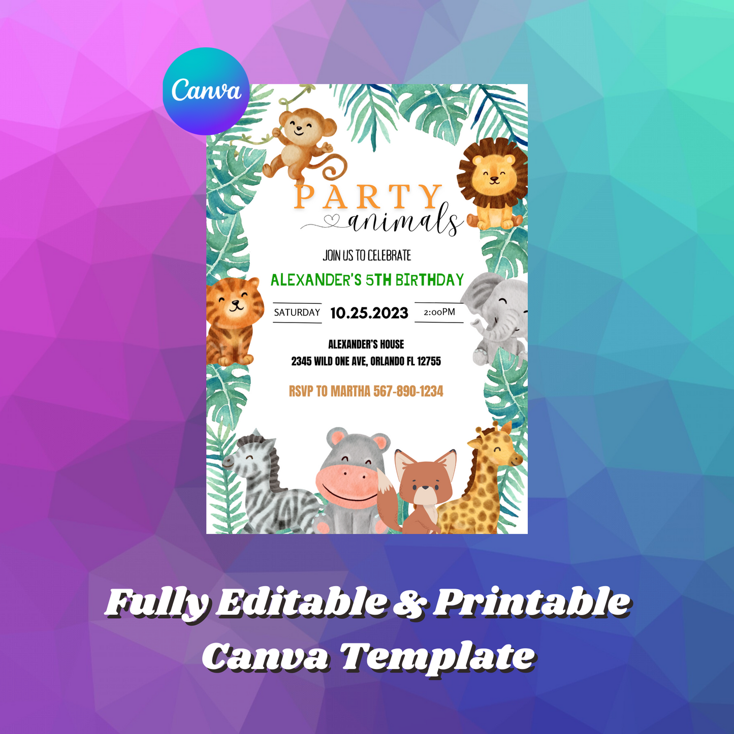 Wild One Animals Birthday Invitation Template