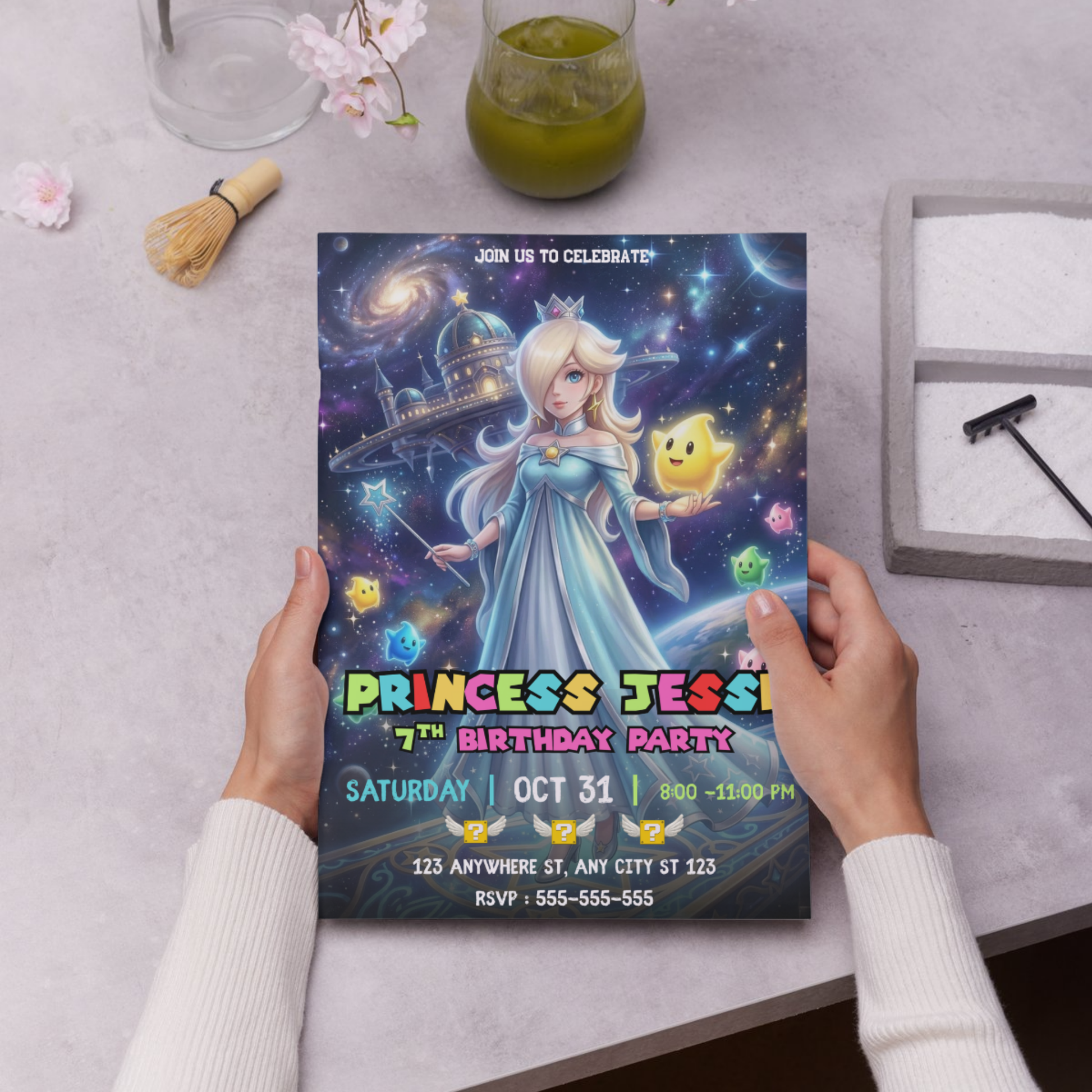 Princess Rosalina Birthday Invitation, Super Mario Galaxy Birthday Invitation, Editable Outer Space Party Invite Canva Template CreativeRino