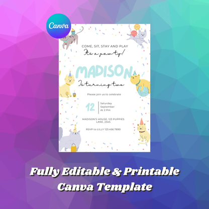 Kitty Cat Birthday Invitation Template - CreativeRino