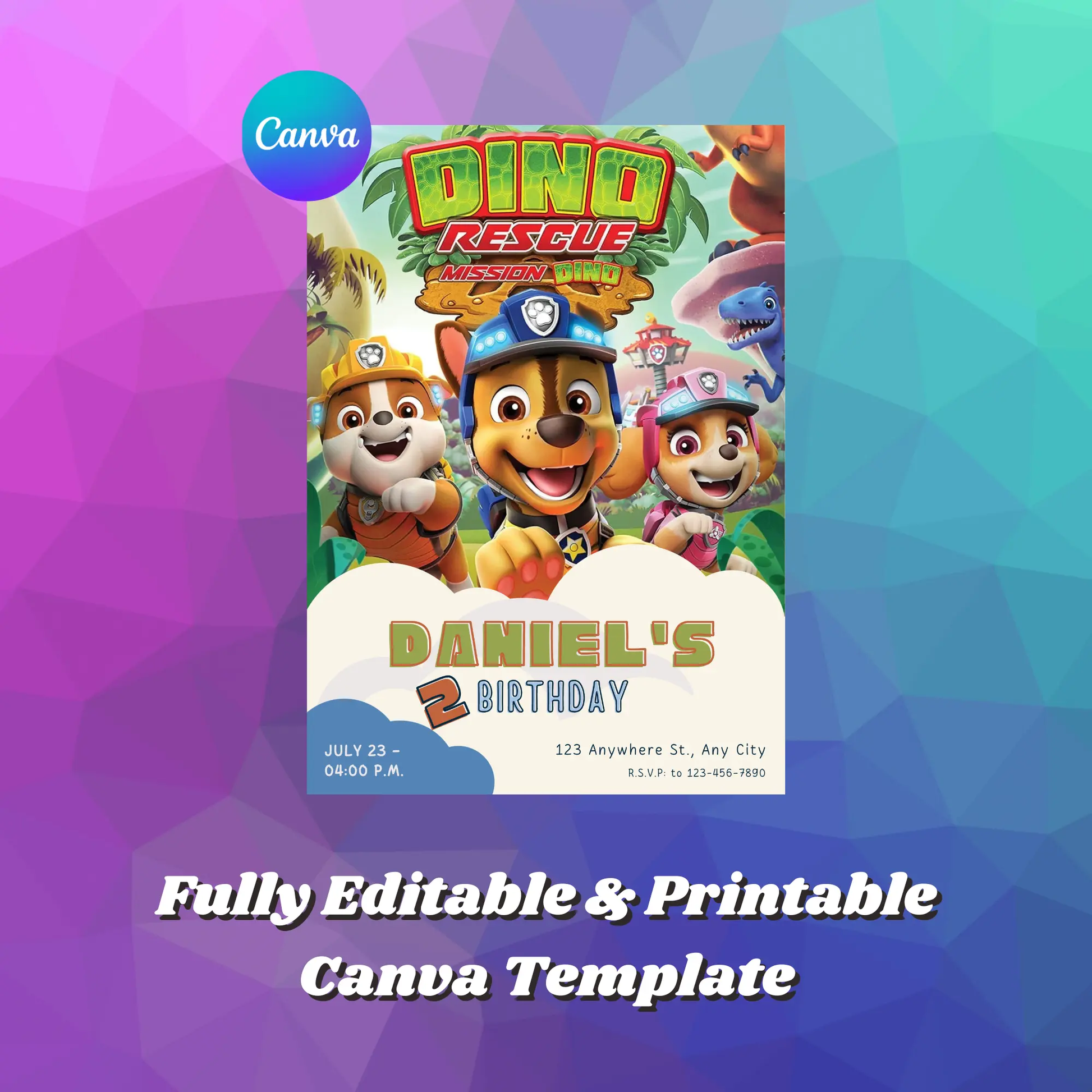 Paw Patrol Dino Rescue Birthday Invitation Template - CreativeRino