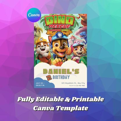 Paw Patrol Dino Rescue Birthday Invitation Template - CreativeRino
