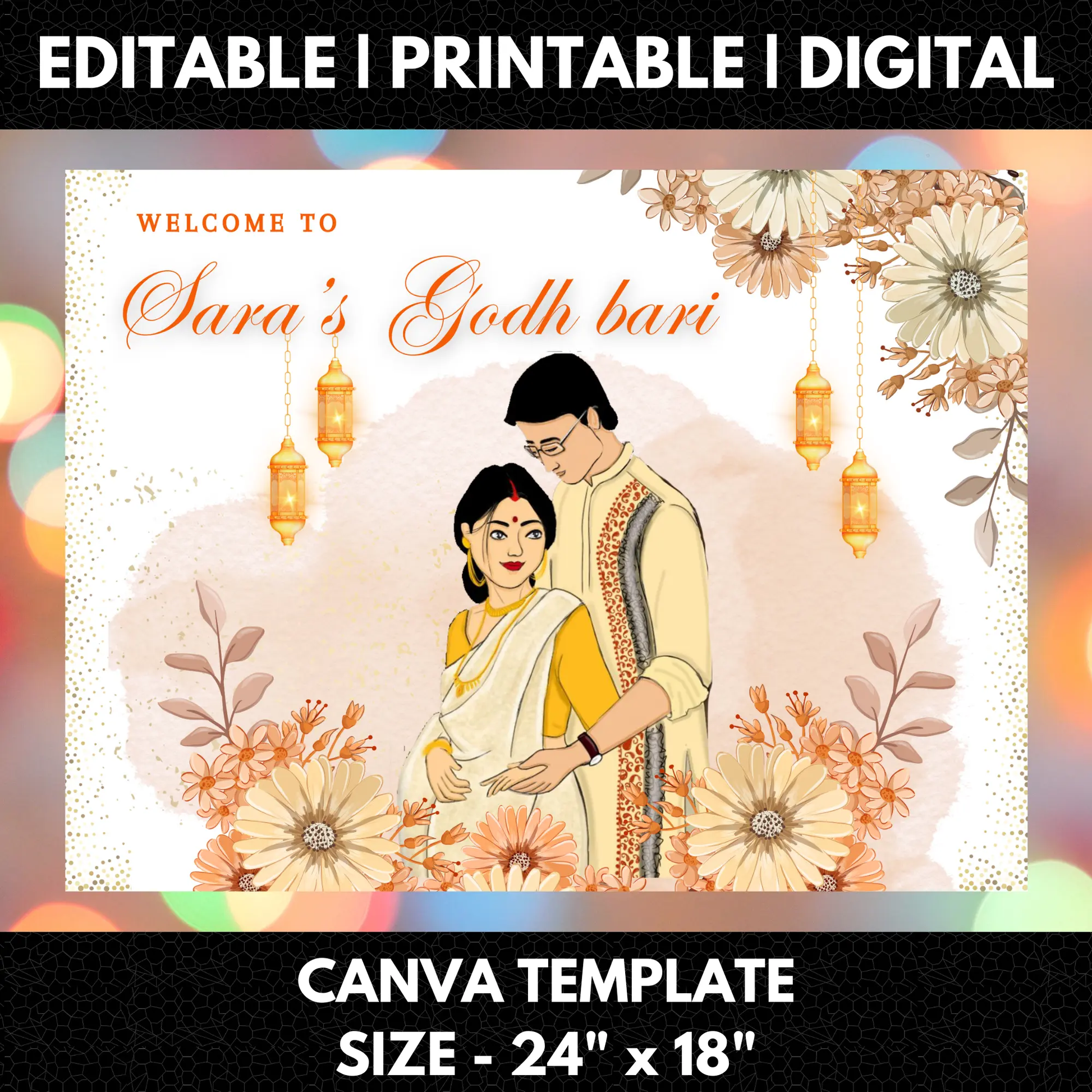 Godh Bharai Ceremony Sign Template | Indian Baby Shower Welcome Sign - CreativeRino