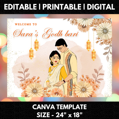 Godh Bharai Ceremony Sign Template | Indian Baby Shower Welcome Sign - CreativeRino