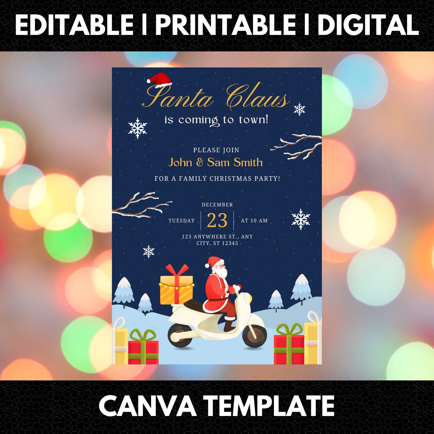 Santa Claus is Coming to Town Invitation Template | Santa Christmas Invite - CreativeRino