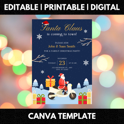 Santa Claus is Coming to Town Invitation Template | Santa Christmas Invite - CreativeRino