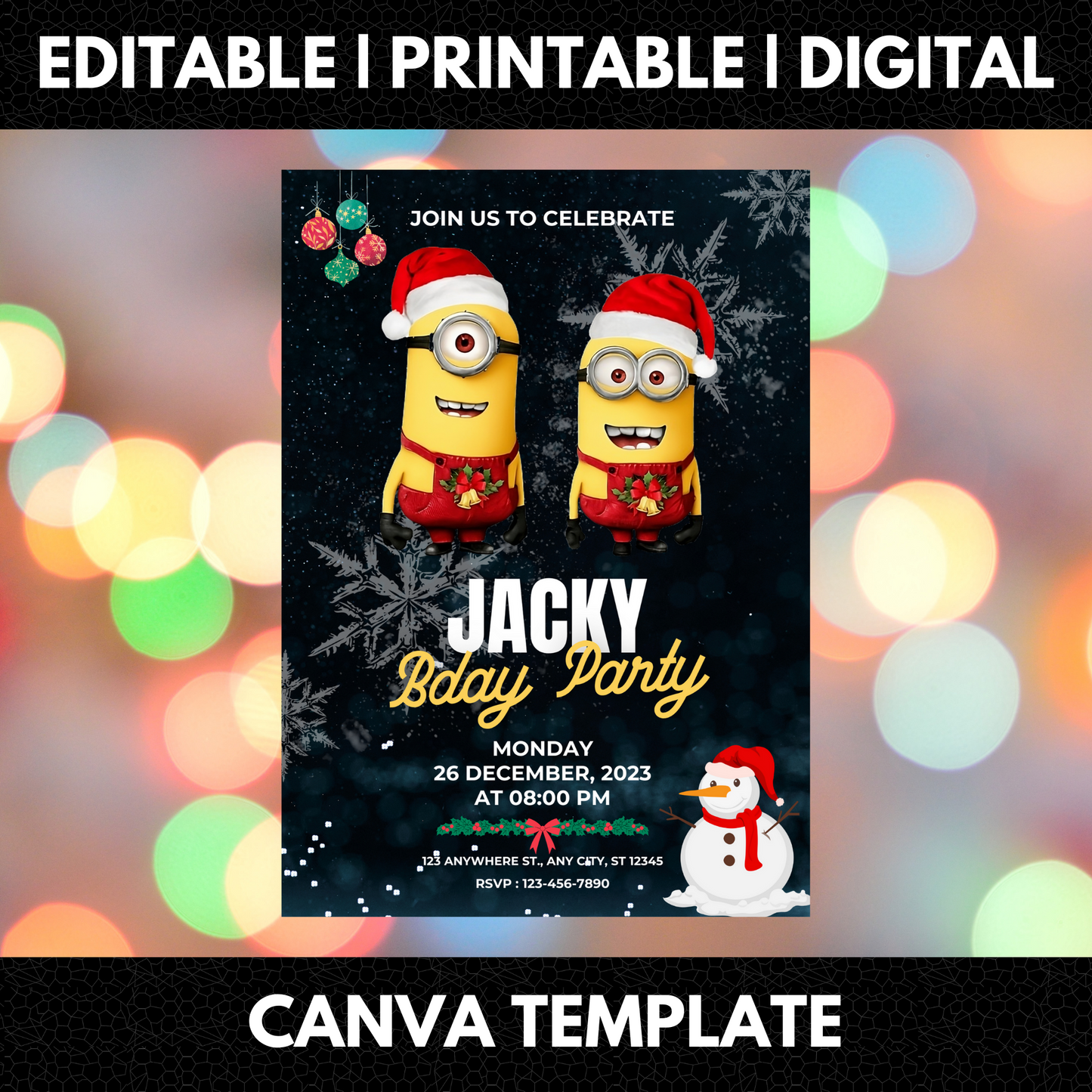 Minions Christmas Birthday Invitation Template