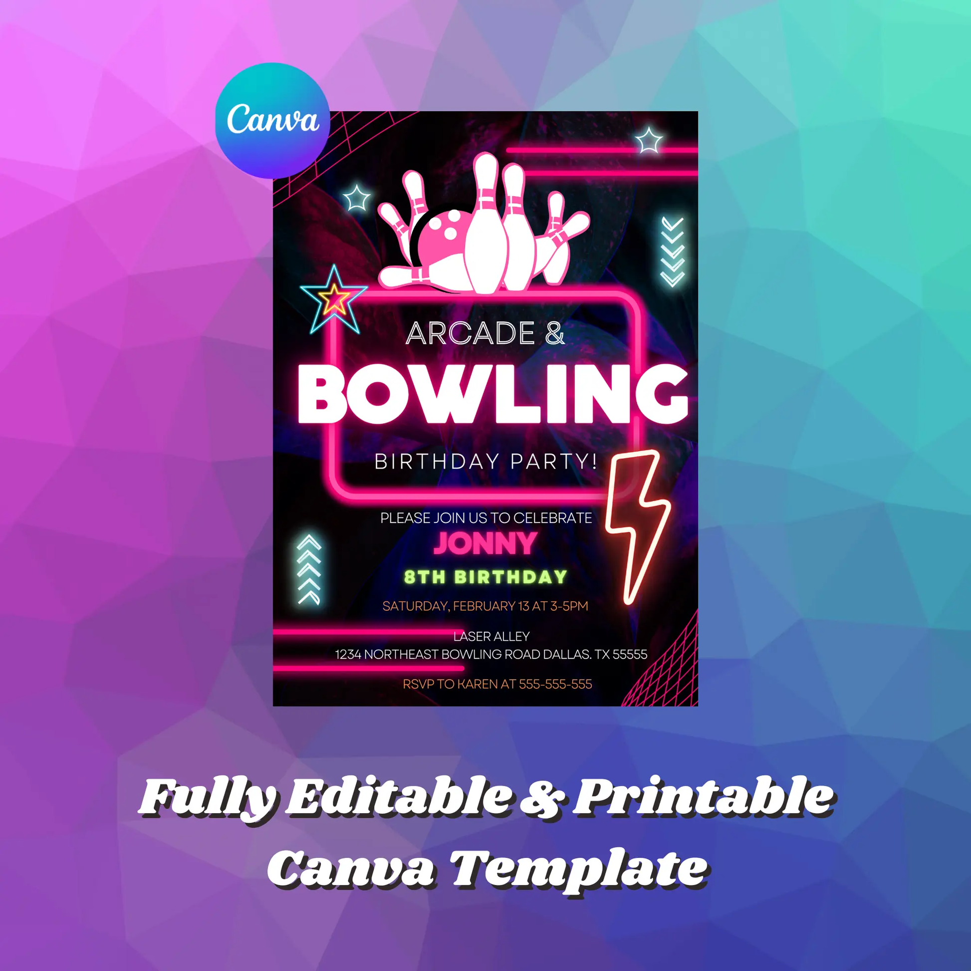 Arcade and Bowling Birthday Invitation Template - CreativeRino