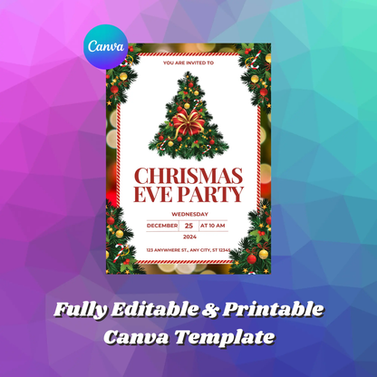 Christmas Eve Party Invitation Template | Christmas Tree Lights Invite - CreativeRino