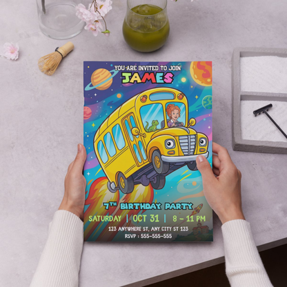 Magic School Bus Birthday Invitation Editable Canva Template CreativeRino