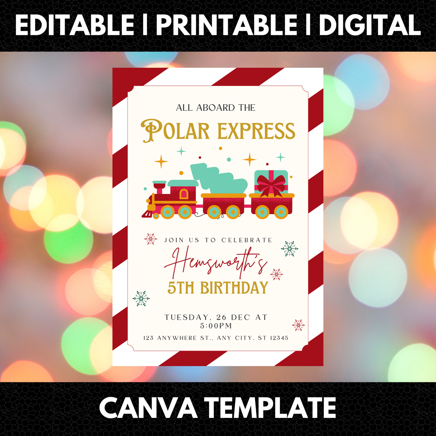 Christmas Polar Express Train Birthday Invitation Template