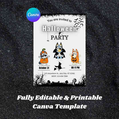 Bluey and Bingo Halloween Birthday Invitation Template - CreativeRino
