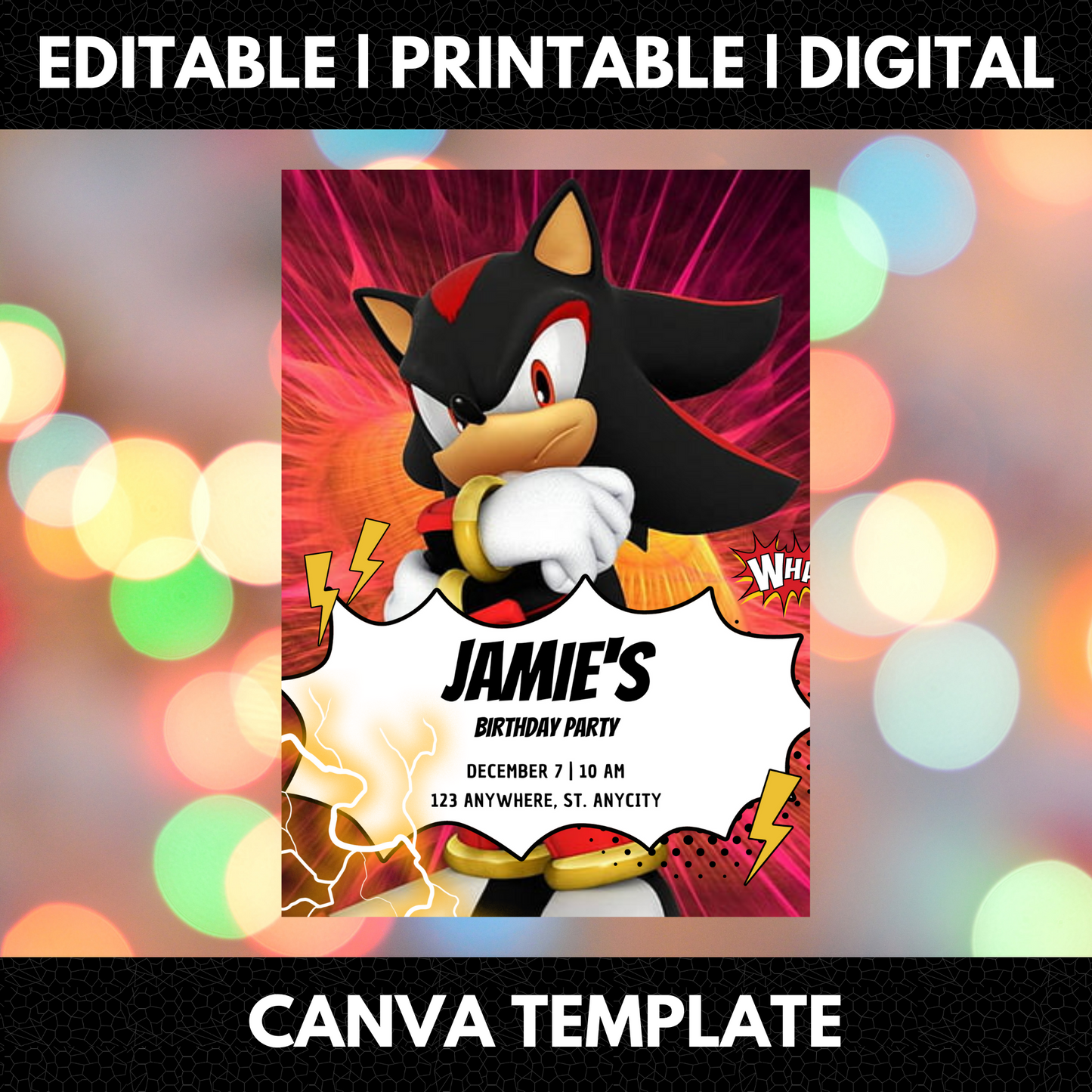 Shadow the Hedgehog Birthday Invitation Template