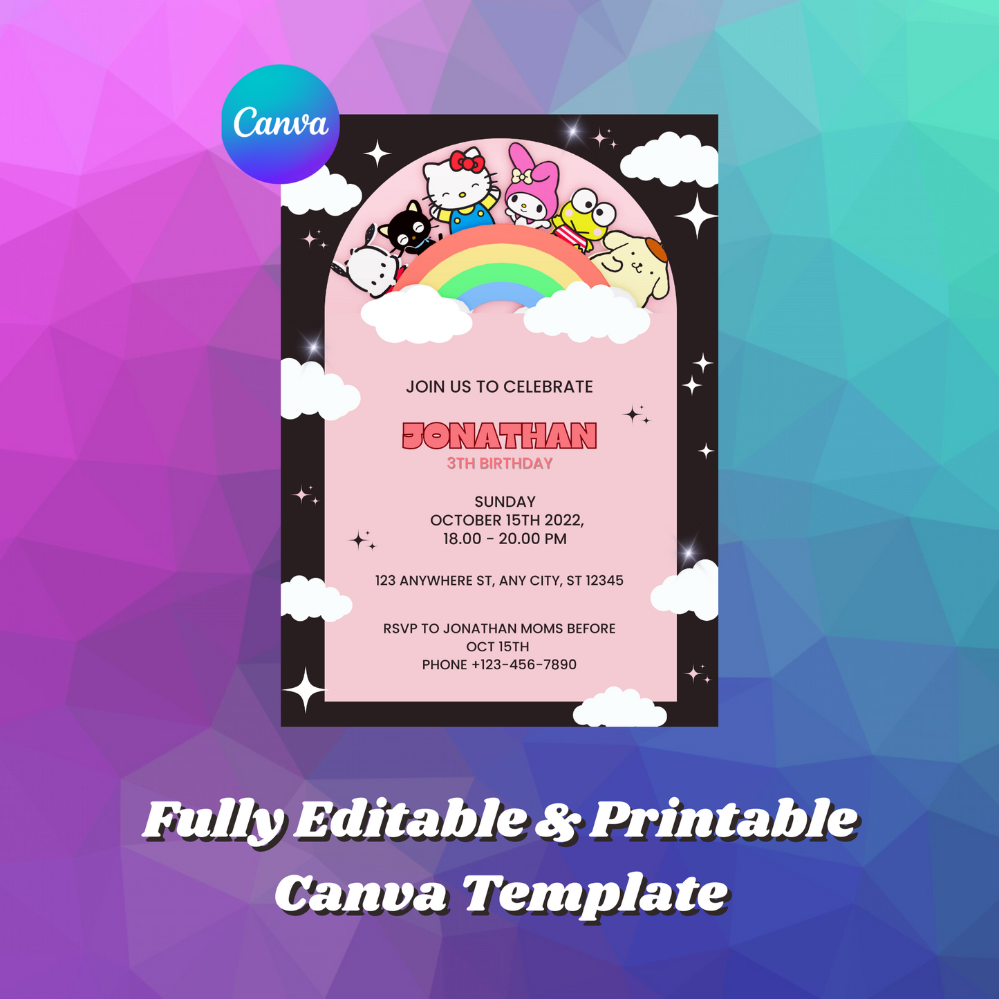 Kawaii Kitty Birthday Invitation Template