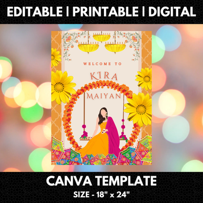 Maiyan Pithi Haldi Sign Template | Indian Wedding Welcome Sign - CreativeRino