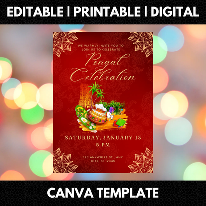 Pongal Invitation Template | Pongal Celebration Invite - CreativeRino
