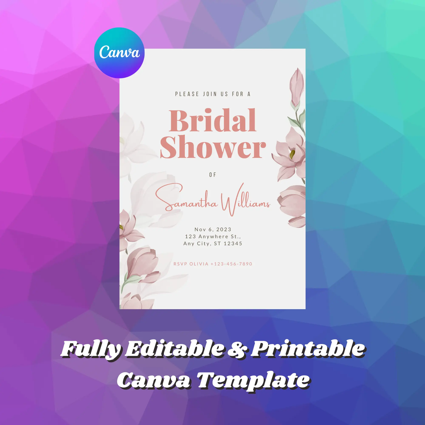 Pink Floral Spring Wildflower Bridal Shower Invitation Template - CreativeRino